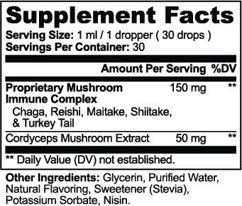 Shroom Immunity Elixir supplement facts panel – The Mushroom Market