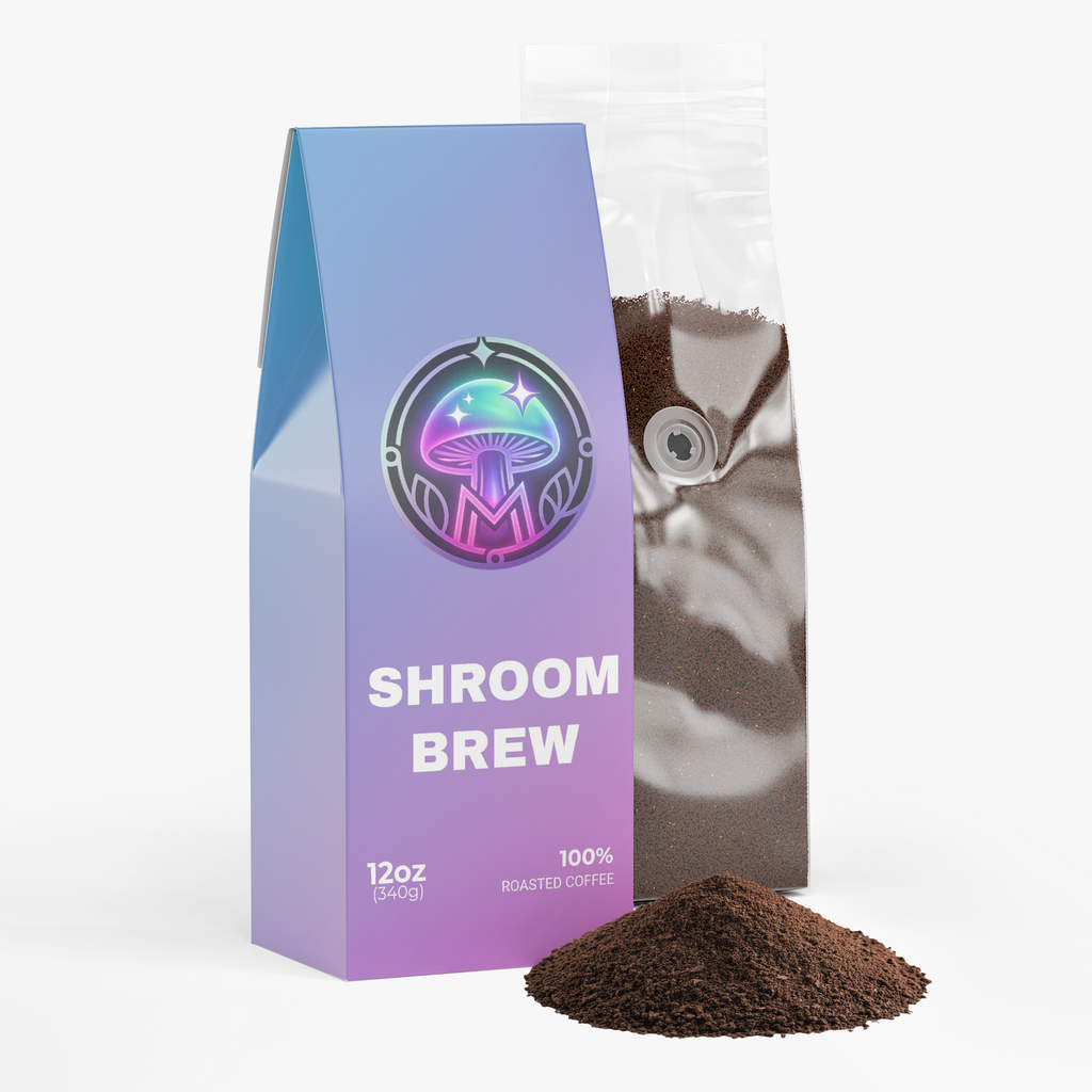 Ground Shroom Brew coffee bag label detail – The Mushroom Market
