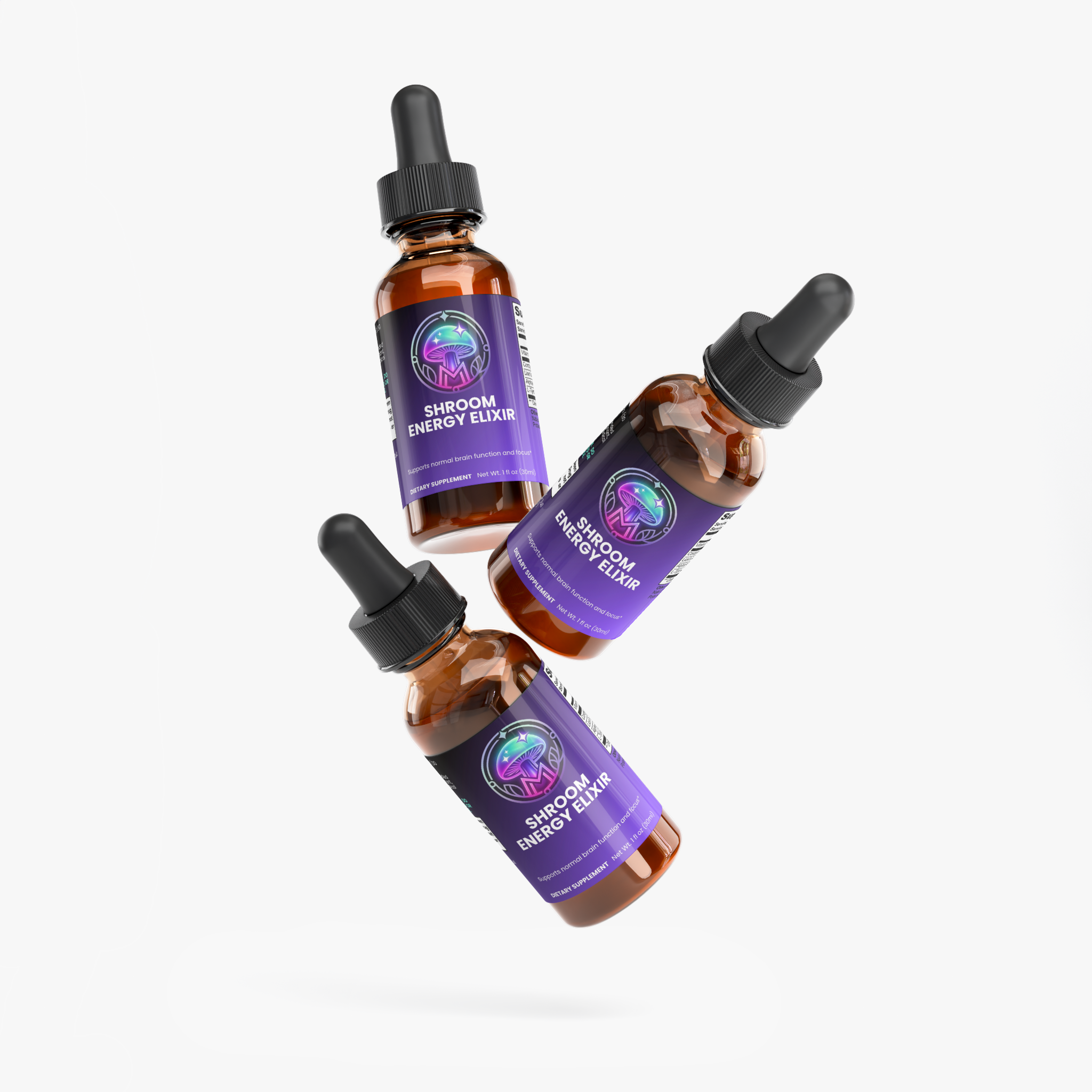 Shroom Energy Elixir tincture bottle, alternate view – The Mushroom Market