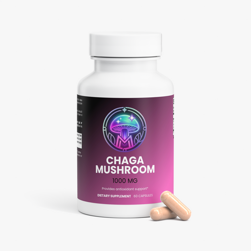 Chaga Mushroom capsule bottle label detail – The Mushroom Market