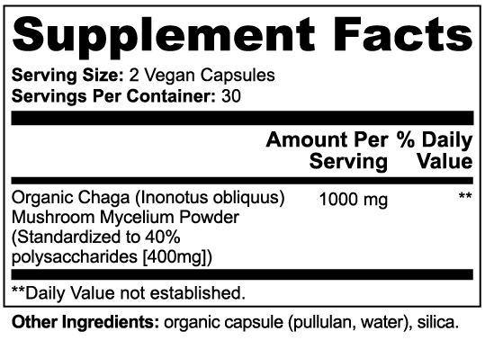 Chaga Mushroom supplement facts panel – The Mushroom Market