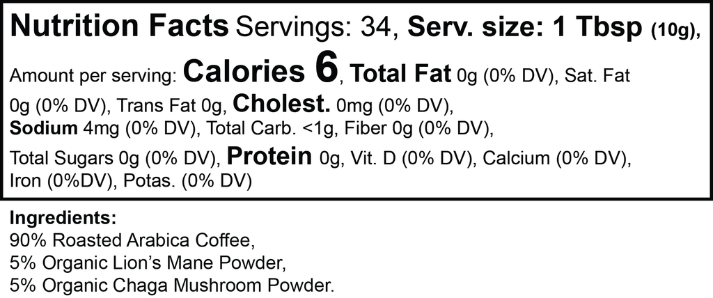 Ground Shroom Brew nutrition facts panel – The Mushroom Market