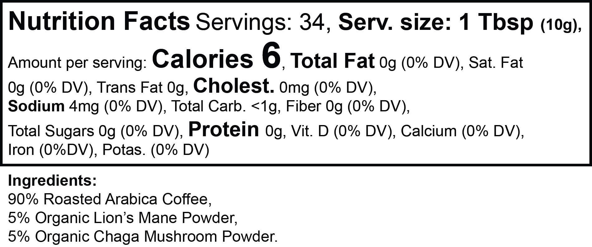 Ground Shroom Brew nutrition facts panel – The Mushroom Market